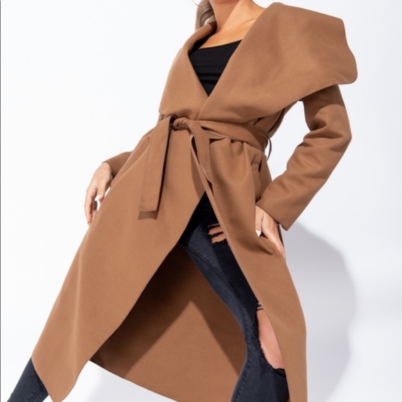 Brown Maxi Oversized Belted Waterfall Coat - Picture 2 of 9